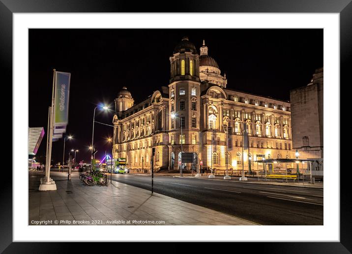 Port of Liverpool Building at Night Framed Mounted Print by Philip Brookes