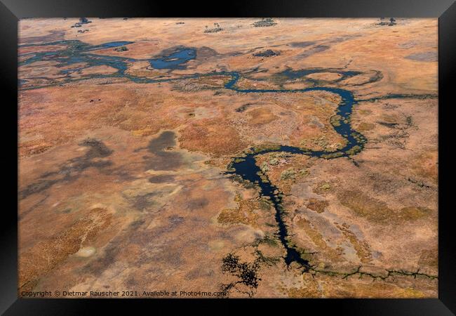 Okavango Delta Aerial, Dry Landscape With River Framed Print by Dietmar Rauscher