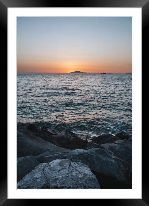 Sunset behing Ischia Island on the Sorrento Coast in Italy Framed Mounted Print by Dietmar Rauscher