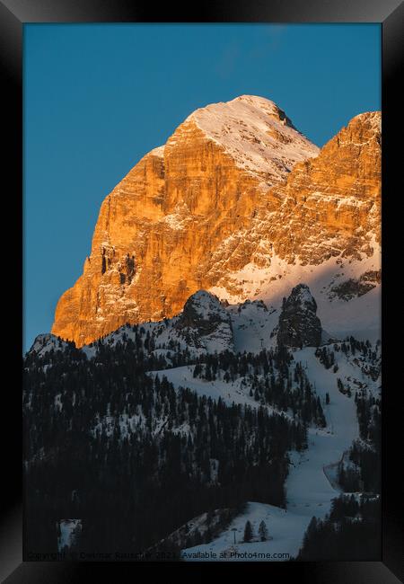 Tofana di Rozes Peak in Cortina d'Ampezzo in Winter at Dawn with Framed Print by Dietmar Rauscher