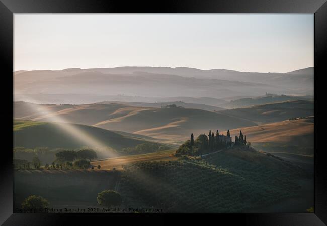 Podere Belvedere Villa in Val d'Orcia Region in Tuscany, Italy   Framed Print by Dietmar Rauscher