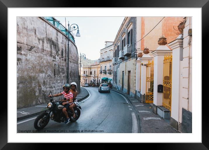 Via Roma Street in Massa Lubrense with Motorcycle Framed Mounted Print by Dietmar Rauscher