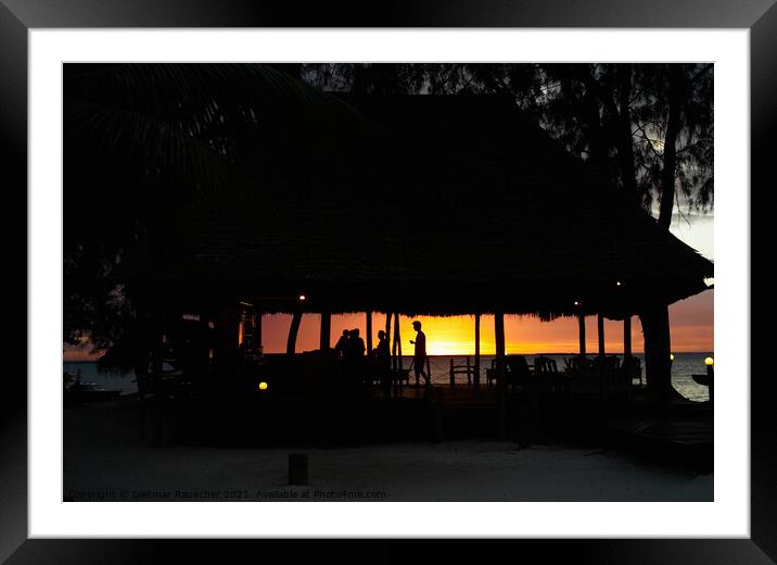 Silhouette of a Beach Bar against a Romantic Sunset Framed Mounted Print by Dietmar Rauscher
