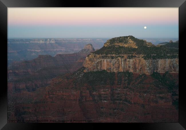 Grand Canyon Dawn with Moon Framed Print by Dietmar Rauscher