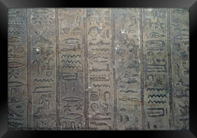 Egyptian Hieroglyph Wall Inscription Background Framed Print by Dietmar Rauscher