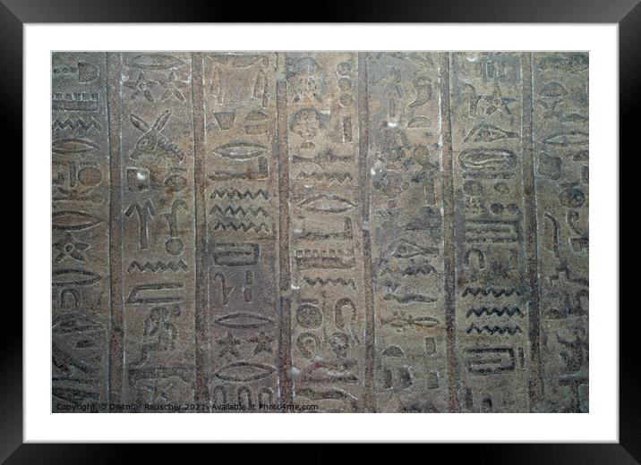 Egyptian Hieroglyph Wall Inscription Background Framed Mounted Print by Dietmar Rauscher