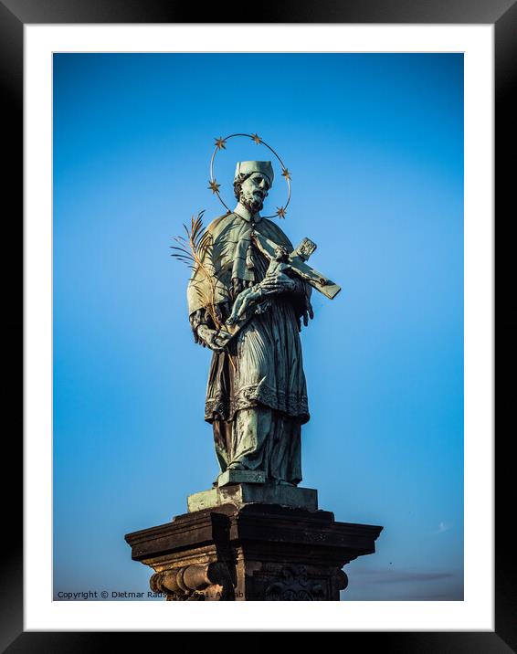 Statue of Saint John of Nepomuk on Charles Bridge Framed Mounted Print by Dietmar Rauscher