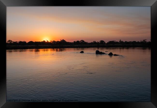 Sunset on the Okavango River, Namibia Framed Print by Dietmar Rauscher