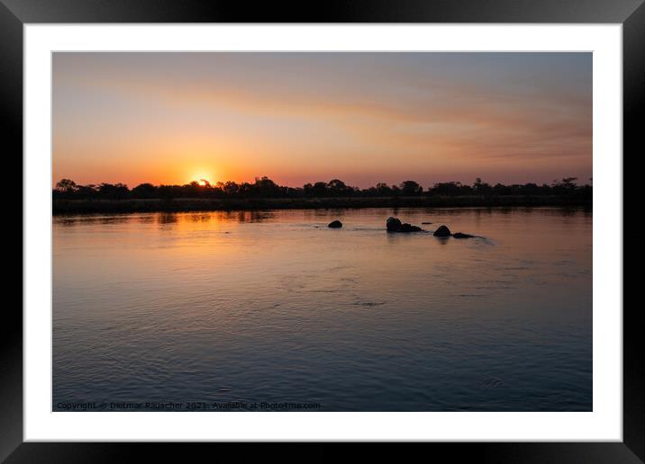 Sunset on the Okavango River, Namibia Framed Mounted Print by Dietmar Rauscher