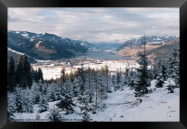Zell am See with Zeller See Lake in Winter with Snow Framed Print by Dietmar Rauscher