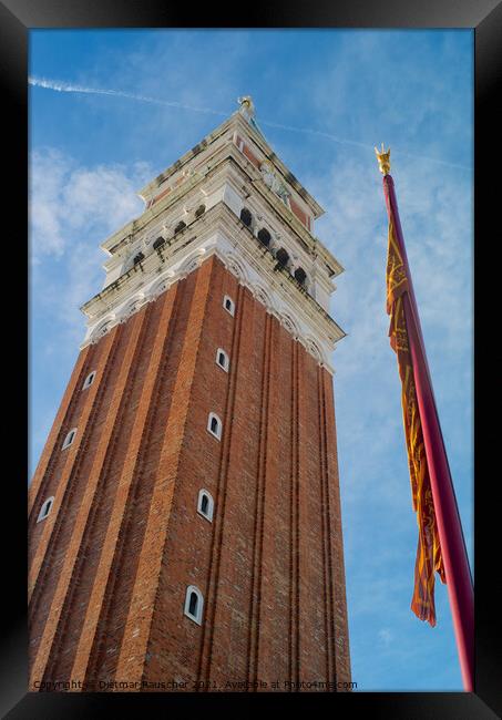 The Belltower of Saint Mark's and Venetian Flag Framed Print by Dietmar Rauscher