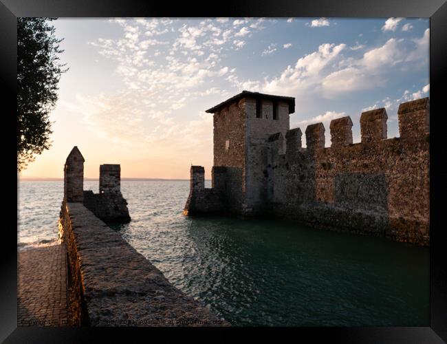 Scaligero Castle in Sirmione on Lake Garda, Italy at Sunrise Framed Print by Dietmar Rauscher