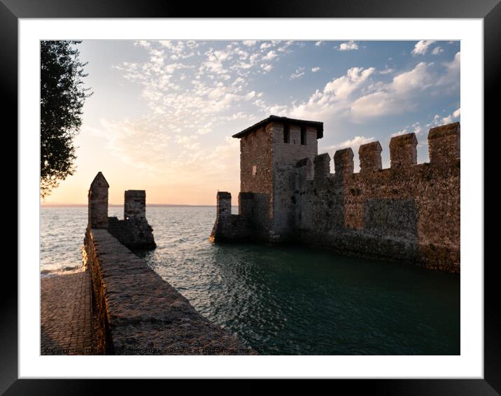 Scaligero Castle in Sirmione on Lake Garda, Italy at Sunrise Framed Mounted Print by Dietmar Rauscher