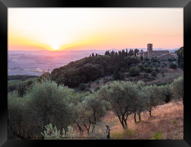 Sunrise near Montalcino at the Convento dell'Osservanza  Framed Print by Dietmar Rauscher
