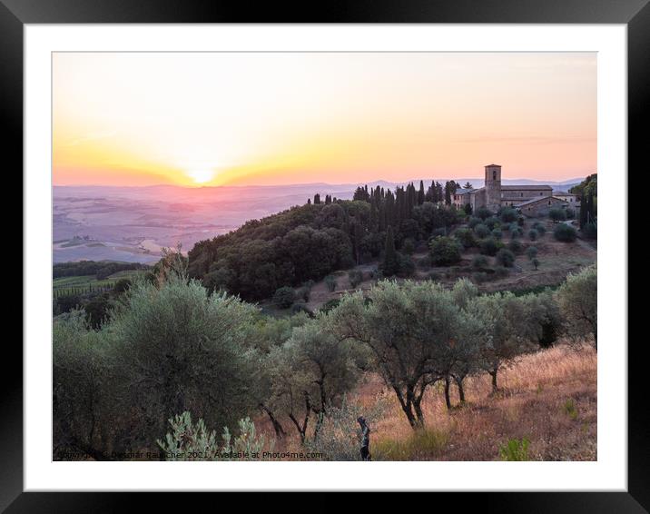 Sunrise near Montalcino at the Convento dell'Osservanza  Framed Mounted Print by Dietmar Rauscher