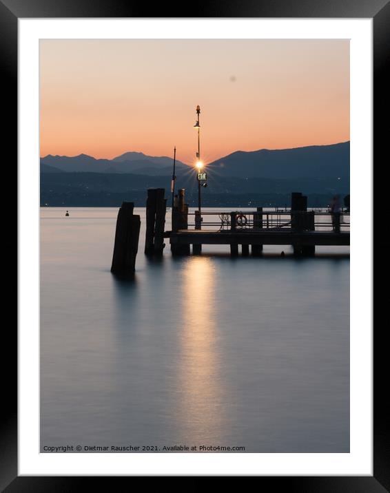 Sirmione Ferry Terminal on Lake Garda Sunset Framed Mounted Print by Dietmar Rauscher