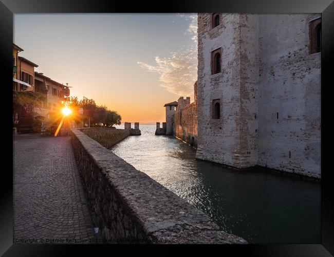Scaligero Castle in Sirmione on Lake Garda, Italy at Sunrise Framed Print by Dietmar Rauscher