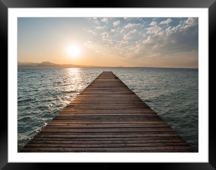 Lake Garda Jetty at Sunrise at Sirmione Framed Mounted Print by Dietmar Rauscher
