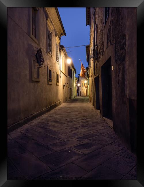 Montalcino Dark Alley at Night Framed Print by Dietmar Rauscher
