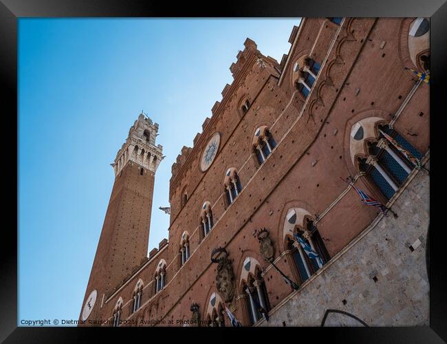Torre del Mangia and Palazzo Pubblico in Siena Framed Print by Dietmar Rauscher
