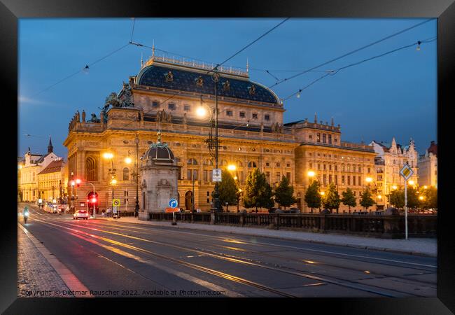 Narodni Dicadlo National Theater at Night Framed Print by Dietmar Rauscher