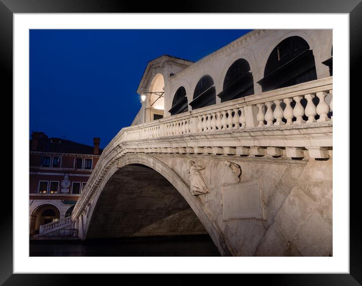 Rialto Bridge in Venice, Italy at Night Framed Mounted Print by Dietmar Rauscher