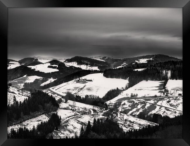 Black and White Winter Landscape in Mostviertel, Austria Framed Print by Dietmar Rauscher