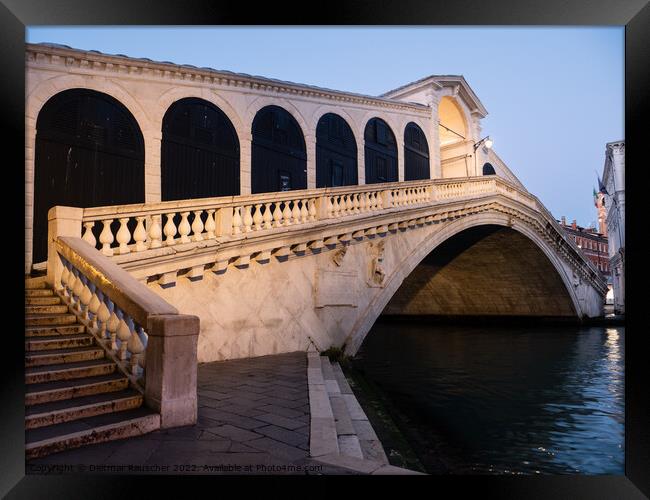 Rialto Bridge in Venice, Italy in the Blue Hour of the Early Mor Framed Print by Dietmar Rauscher