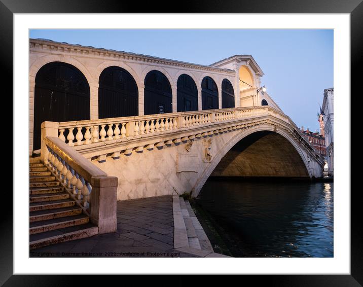 Rialto Bridge in Venice, Italy in the Blue Hour of the Early Mor Framed Mounted Print by Dietmar Rauscher