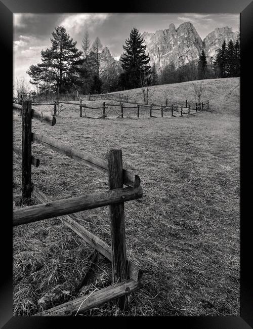 Mountain Pasture and Fence in the Dolomites Framed Print by Dietmar Rauscher