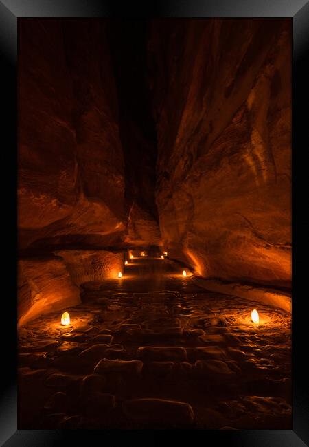 The Siq of Petra by Night Framed Print by Dietmar Rauscher