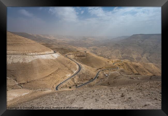 King's Highway in Wadi Mujib Landscape in Jordan Framed Print by Dietmar Rauscher