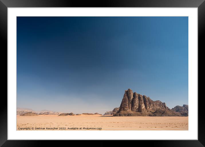 Seven Pillars of Wisdom Mountain in Wadi Rum, Jordan Framed Mounted Print by Dietmar Rauscher