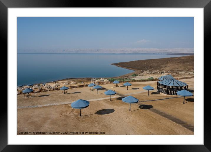 Dead Sea Beach with Parasol Umbrellas in Jordan Framed Mounted Print by Dietmar Rauscher