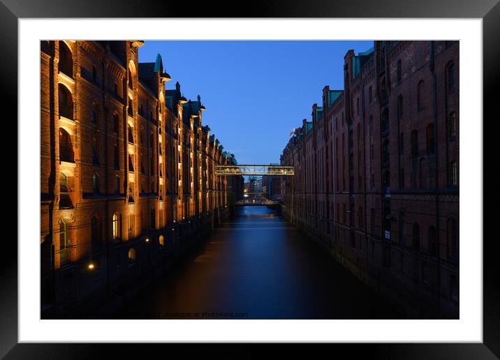 Hamburg Speicherstadt Warehouse District in the Evening Framed Mounted Print by Dietmar Rauscher