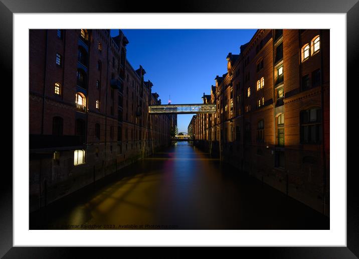 Hamburg Speicherstadt Warehouse District in the Evening Framed Mounted Print by Dietmar Rauscher