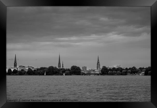 Cityscape of Hamburg, Germany in Black and White Framed Print by Dietmar Rauscher