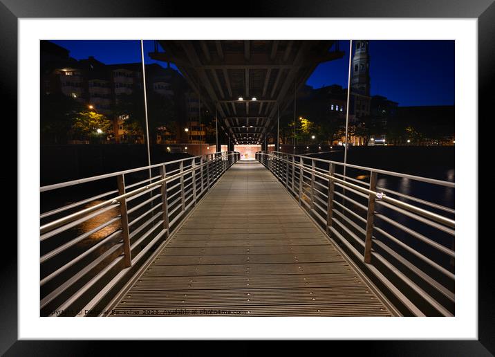 Kibbelsteg Bridge in Hamburg at Night Framed Mounted Print by Dietmar Rauscher