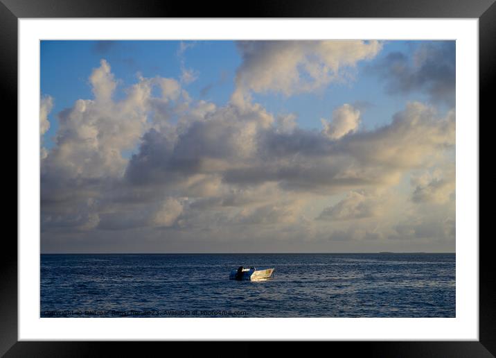 Pleasure Boat at Preskil Island Beach in Mauritius Framed Mounted Print by Dietmar Rauscher