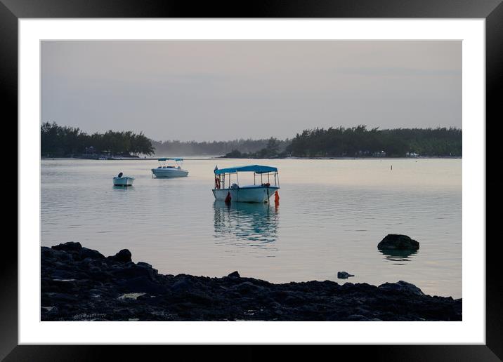 Pleasure Boats at Blue Bay Beach, Mauritius Framed Mounted Print by Dietmar Rauscher