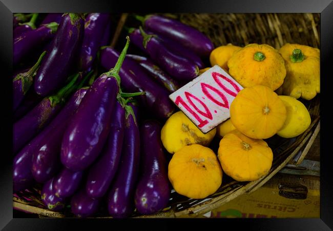 Aubergine Vegetables at the Central Market in Port Louis, Maurit Framed Print by Dietmar Rauscher