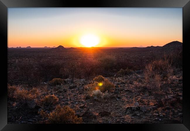 Sunset in the Savanna in Omaruru in the Erongo Region of Namibia Framed Print by Dietmar Rauscher