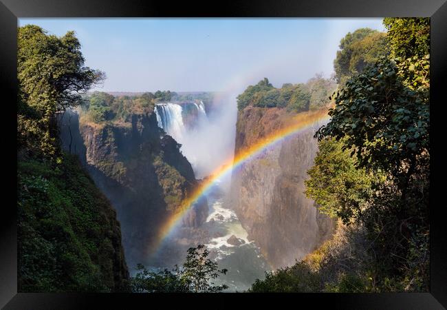 Victoria Falls and Gorge with Rainbow Framed Print by Dietmar Rauscher