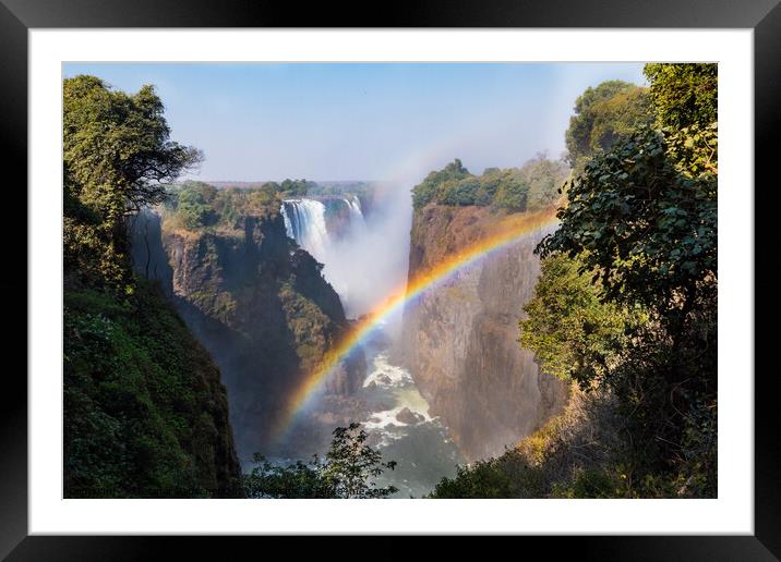 Victoria Falls and Gorge with Rainbow Framed Mounted Print by Dietmar Rauscher