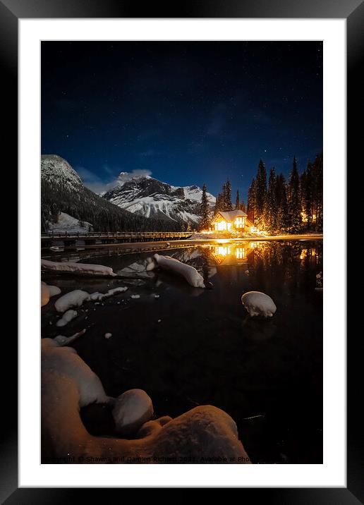 Emerald Lake Lodge at night Framed Mounted Print by Shawna and Damien Richard