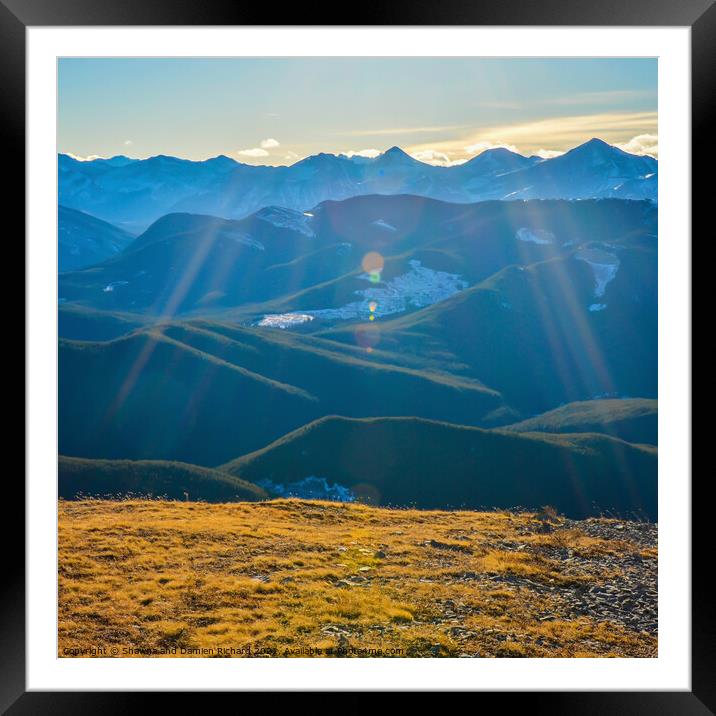 Alberta Mountain Landscape with Lens Flare Framed Mounted Print by Shawna and Damien Richard