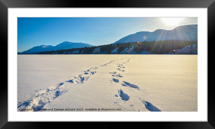 Foot prints in the snow, winter mountain landscape Framed Mounted Print by Shawna and Damien Richard