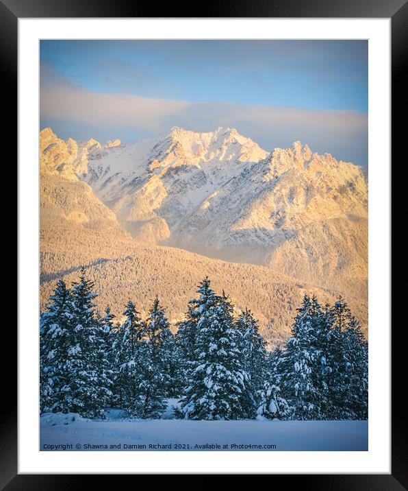 Fairmont Range in Winter at Sunset Framed Mounted Print by Shawna and Damien Richard