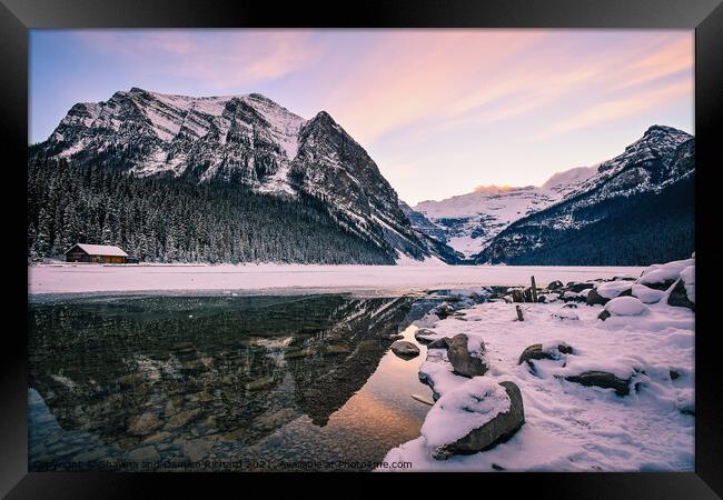 Lake Louise at Sunset in Winter, Banff National Park, Alberta, C Framed Print by Shawna and Damien Richard