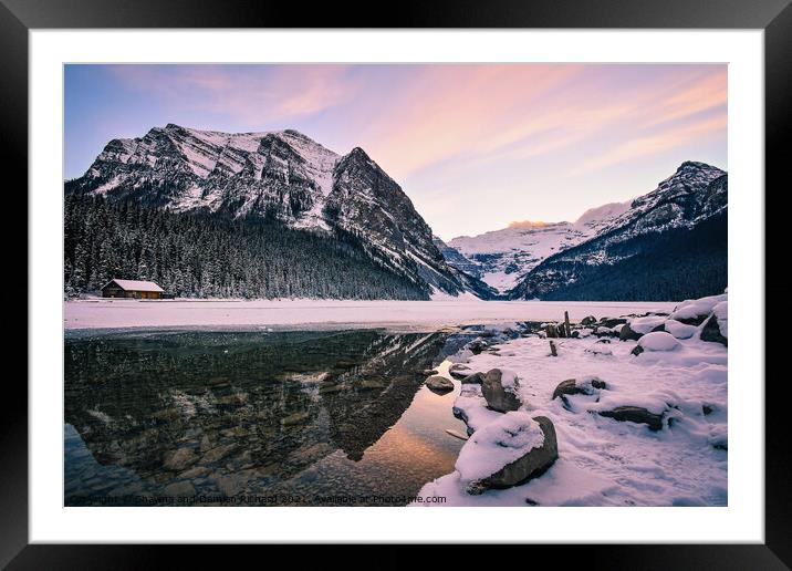 Lake Louise at Sunset in Winter, Banff National Park, Alberta, C Framed Mounted Print by Shawna and Damien Richard